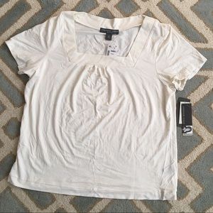 NWT CHAUS square neck cream blouse 1X